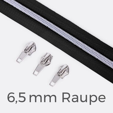 Endlos-Reißverschluss 6,5 mm Metallraupe silber Zipper schwarz B5