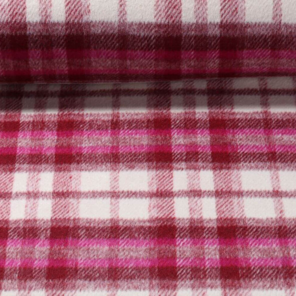 Image of Mantelstoff Flausch Karo Bordeaux