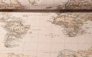 Canvas Worldmap Vintage Look Beige Multicolor
