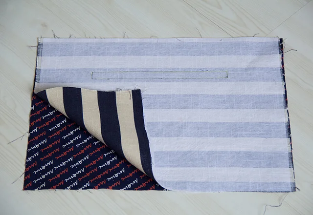 Futterstoff und Aussenstoff mit Rechteck zusammennähen