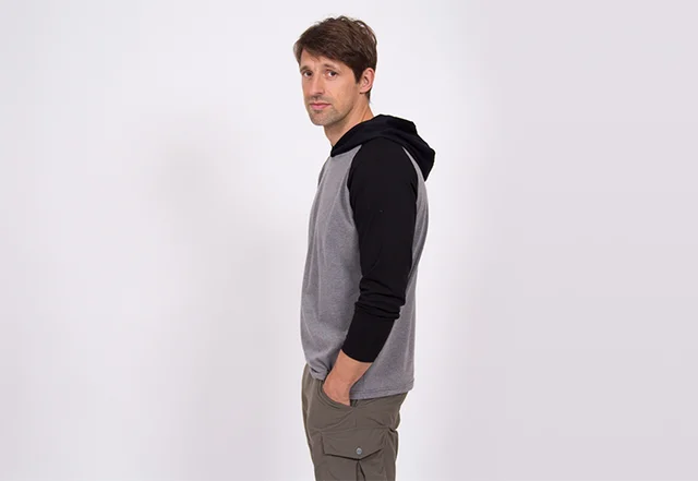 Schnittmuster Shirt als Hoodie mit Raglanärmeln für Männer