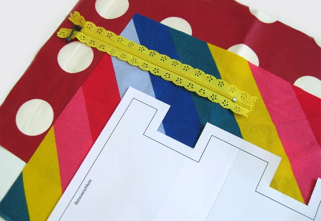 Stoffe und Zutaten für ein Spitzentäschlein mit gratis Schnittmuster