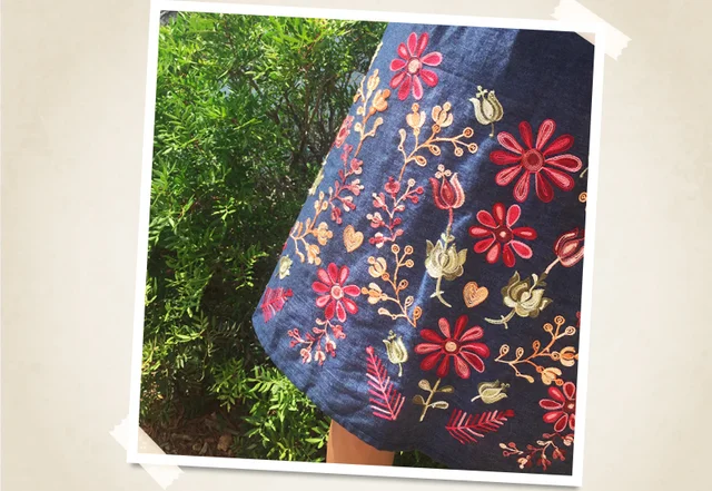 Jeansstoff Stickerei Blumenmuster