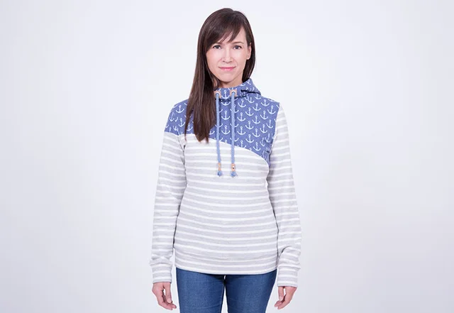 Nähanleitung Damen Hoodie Schnittmuster Anker Teilung Kordel