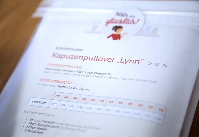 Schnittmuster fertig gedruckt Rückseite Stoffverbrauch pattydoo