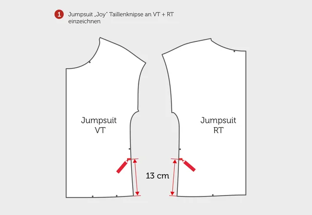 Jumpsuit Joy mit Wasserfallausschnitt Taillenknipse einzeichnen Jumpsuit Joy mit Wasserfallausschnitt Taillenknipse einzeichnen
