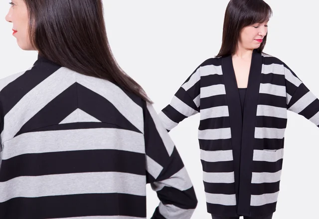 Schnittmuster Cardigan Carina Streifenstoff