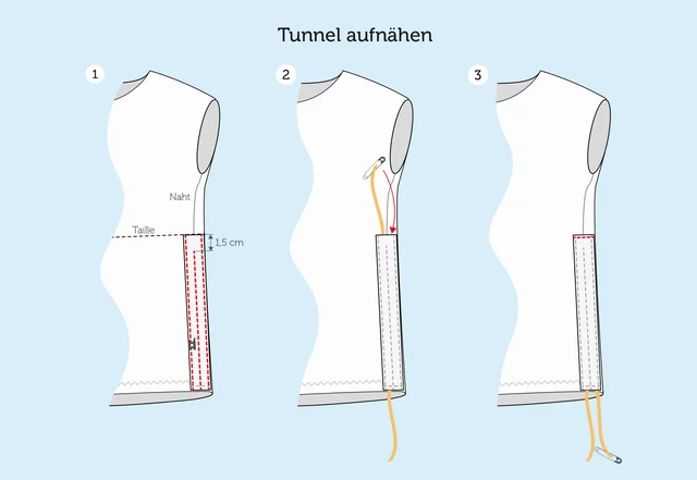 Tunnel aufnähen Tunnel aufnähen