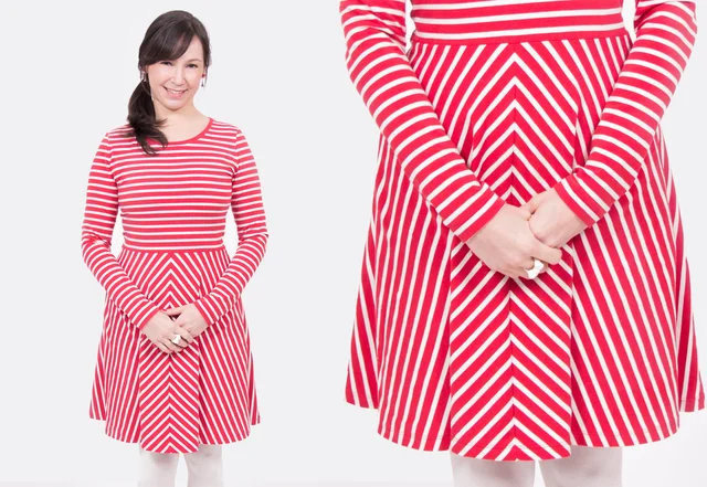 Kleid mit Streifenstoff richtig zuschneiden
