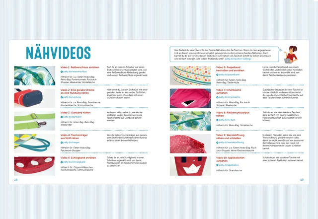 Buch: Taschenlieblinge selber nähen Nähvideos Übersicht Buch: Taschenlieblinge selber nähen Nähvideos Übersicht