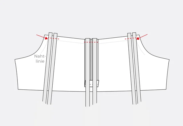 Nähanleitung Doppelträger Tunnel nähen: Schrägbänder an Vorderteil nähen