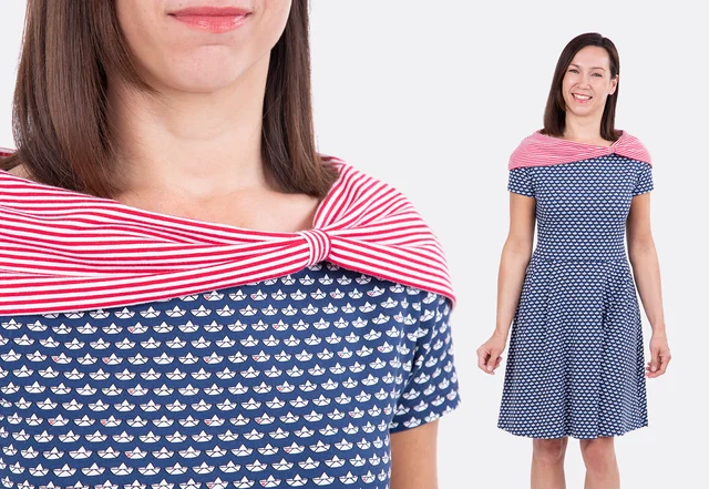 Nähanleitung Schleifenkragen gratis Schnittmuster für Jerseykleider nähen