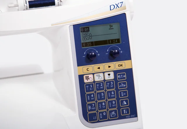 Nähmaschine Juki DX7 Programme und Funktionen Display