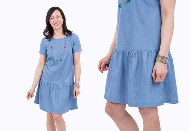 Schnittmuster Bluse/Kleid Alliee als Kleid genäht aus Jeans-Chambray Schnittmuster Bluse/Kleid Alliee als Kleid genäht aus Jeans-Chambray