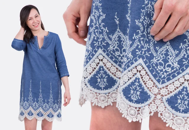 Schnittmuster Chambraykleid mit Stickerei Schnittmuster Chambraykleid mit Stickerei