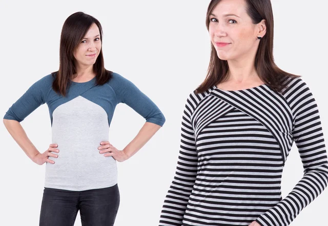 Schnittmuster Raglanshirt für Damen mit Wickelausschnitt nähen lernen Schnittmuster Raglanshirt für Damen mit Wickelausschnitt nähen lernen