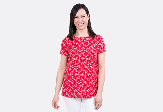 Anleitung DIY Bluse Viskose rot Blumenmuster kurzarm