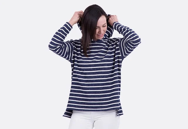 Anleitung Kapuzenpulli blau-weisse Streifen Anleitung Kapuzenpulli blau-weisse Streifen
