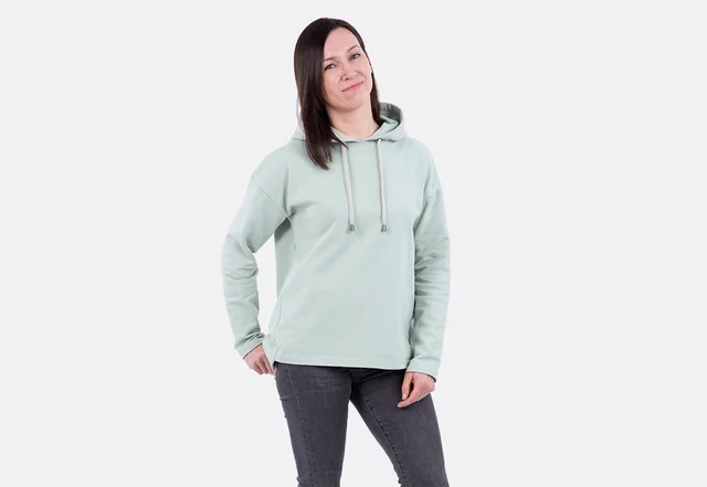Anleitung Schnittmuster Sweatpullover Kapuze Oversize mint Kordeln