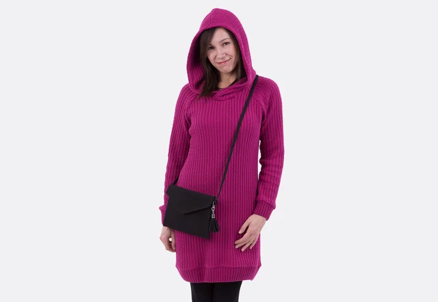 Kapuzenkleid aus Strickstoff nähen mit Anleitung Tasche oder Clutch