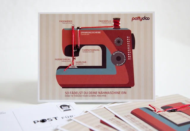 pattydoo Postkarte Nähmaschine einfädeln pattydoo Postkarte Nähmaschine einfädeln