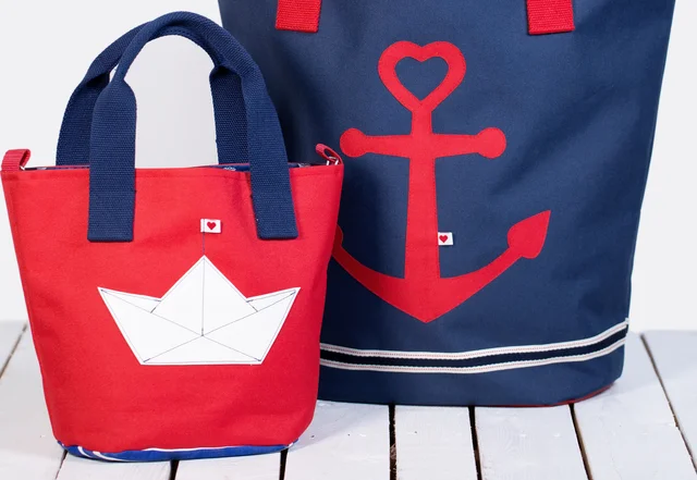 Strandtasche nähen Anker Papierboot Applikation Strandtasche nähen Anker Papierboot Applikation