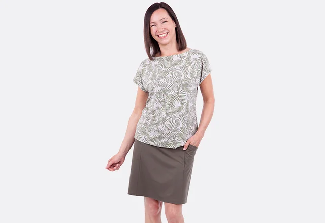 Anleitung Outfit sportlich Shirt und Rock mit Gummibund und Taschen