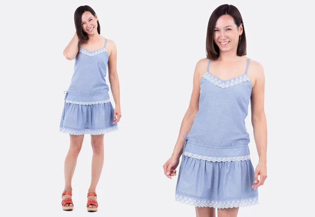 Schnittmuster Sommerkleid Chambraystoff mit Spitze