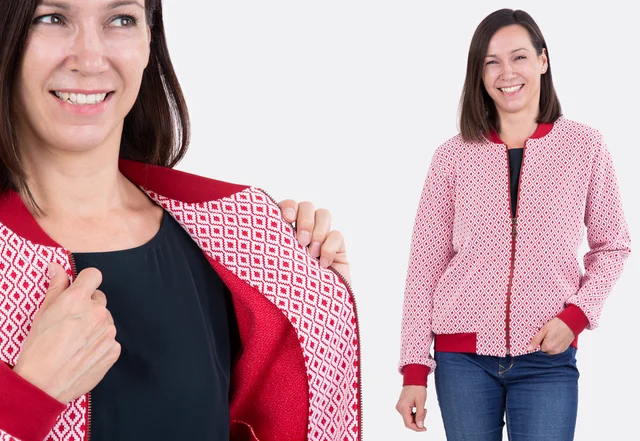Blousonjacke rot-weiss Muster selber nähen Videoanleitung