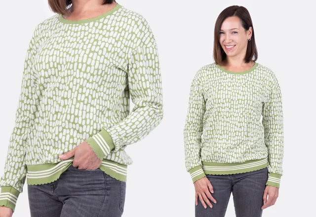 Schnittmuster Pullover nähen Bündchen Bogenkante