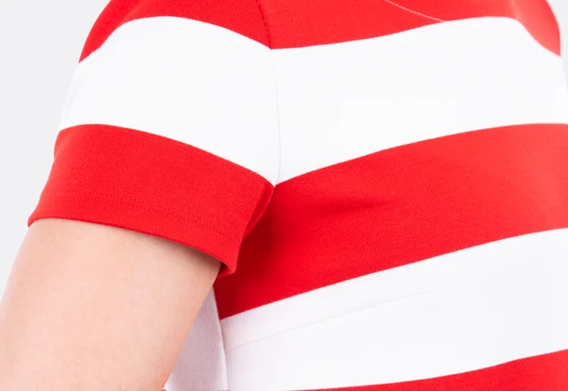 Schnittmuster A-Linienkleid Blockstreifen Brustabnaeher kurze Ärmel nähen