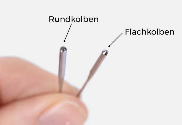 Nähmaschinennadeln Unterschied Rundkolben und Flachkolben