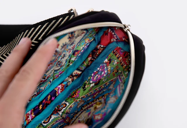 Gürteltasche selber nähen Innenansicht Futter Schrägband Gürteltasche selber nähen Innenansicht Futter Schrägband