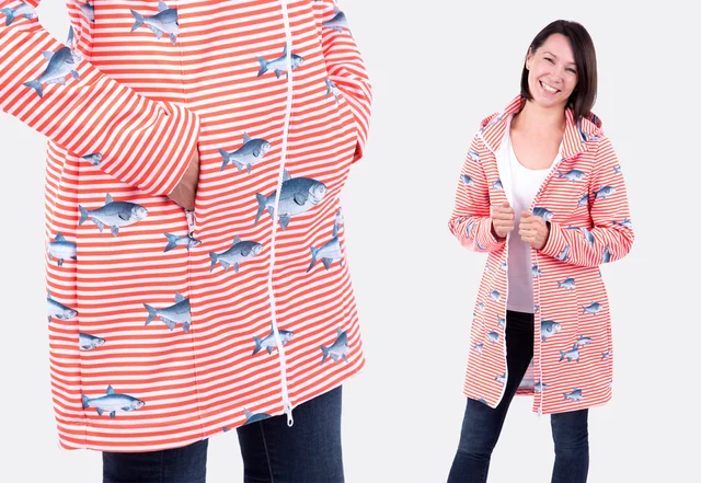Schnittmuster Softshelljacke Streifenstoff selber nähen mit Zuschneide-Tipps Schnittmuster Softshelljacke Streifenstoff selber nähen mit Zuschneide-Tipps