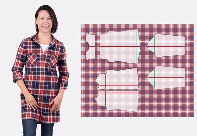 Anleitung Karostoff zuschneiden Hemd Bluse Muster nähen