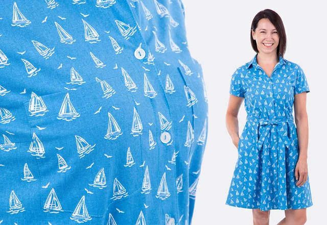 Hemdblusenkleid Muster stoff nähen Tasche Anleitung