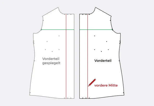 Schnittteil spiegeln Musterlinien anzeichnen