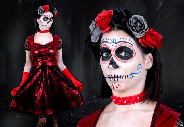 Halloween Kleid selbernähen Dia Muertos Verkleidung Halloween Kleid selbernähen Dia Muertos Verkleidung