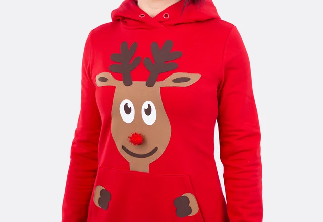 Weihnachtspullover nähen Rudolph Rentier Applikation DIY