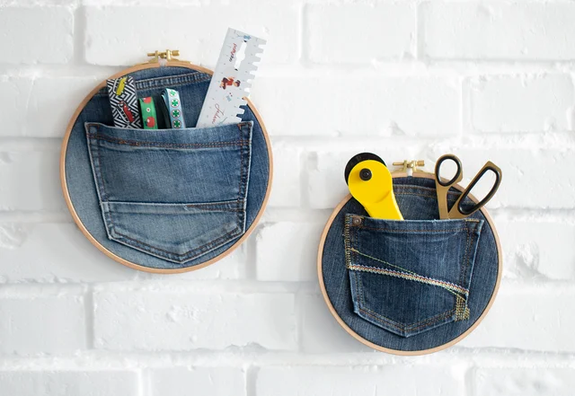 Stickrahmen Wanddeko Jeans Upcycling