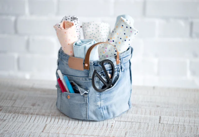 Stoffkorb Utensilo Anleitung Jeans Upcycling