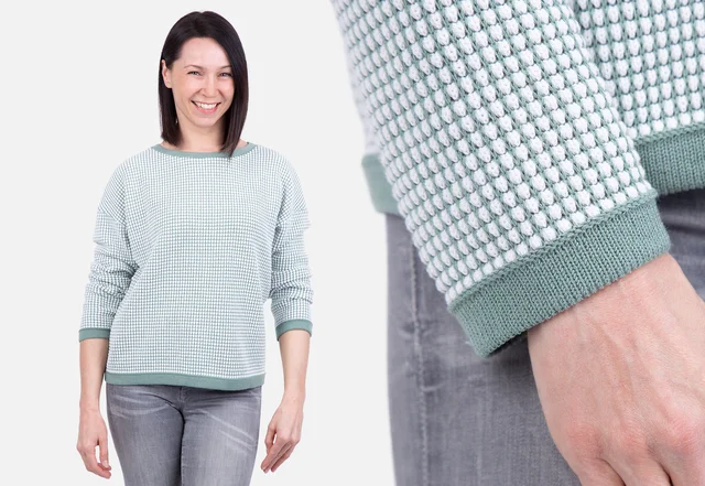 Nähanleitung Strickpanele Stoff Bundkante Honeycomb Muster