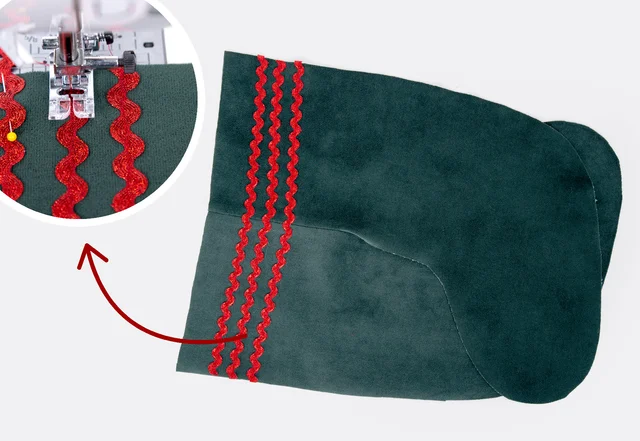 Nikolausstiefel selber nähen - Schaft mit Bändern verzieren