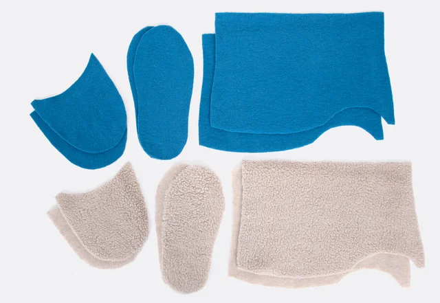 Schnittteile für den Kuschelhausschuh mit gratis Vorlage