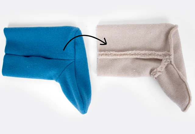 Hausschuh Futterstiefel mit Oberstoff verbinden