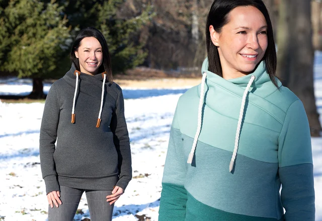 Schnittmuster Sweatshirt mit Wickelkragen selber nähen Winterpulli