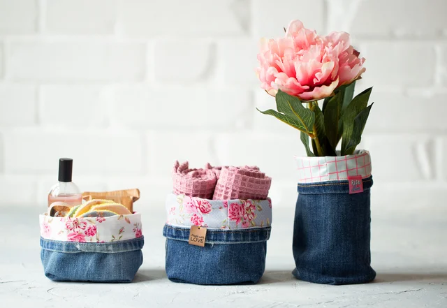 DIY-Tutorial Upcycling Jeans Hosenbein Utensilo