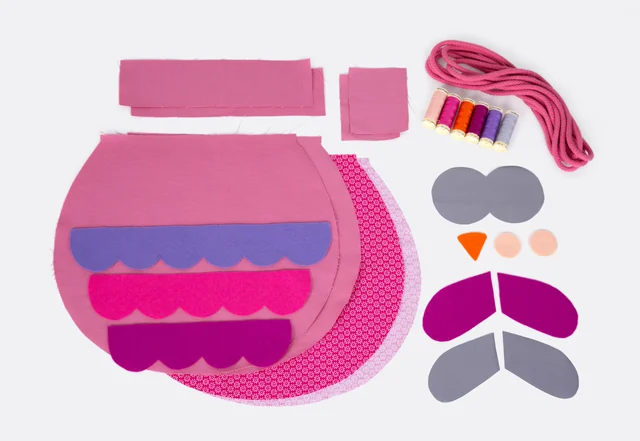 Kinder-Rucksack Eule Stoff Schnittteile Filz