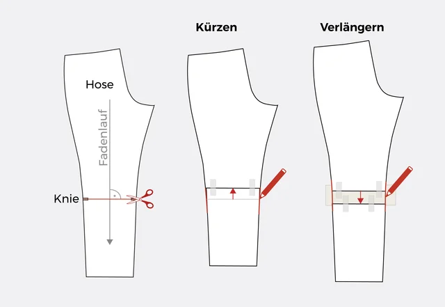 Anleitung Hosen Schnittmuster anpassen mit Einschnitt am Knie