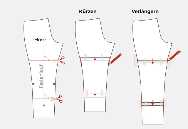 Hosen-Schnittmuster verklängern Anleitung